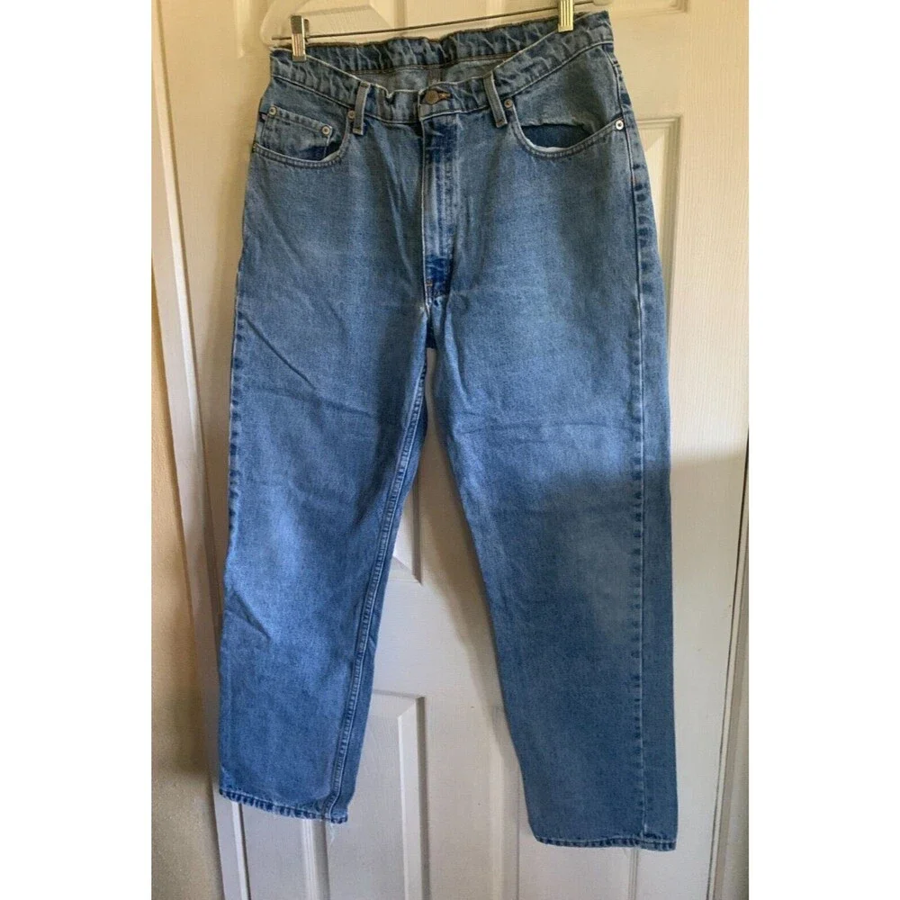 Vintage Polo Ralph Lauren Men's 36 Blue Classic Straight Distressed Flag Jeans